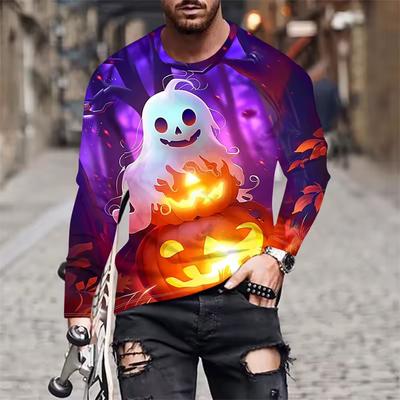 Druck Langarm T-Shirt Herren Herbst Neue Mode Herrenbekleidung Kürbis Grafik T-Shirts Lässig Herren Langarm T-Shirt
