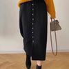 High Waisted Knitted Midi Skirt for Women Autumn New Style Front Slit Mid Length Loose Knitted Skirt