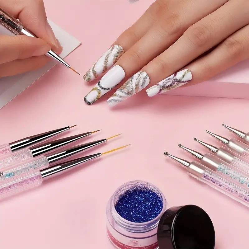 5Pcs Nails Art Dotting Pen Acrylic Drawing Liner Supplies Brush Rhinestone Gems Picker Uv Gel Painting Manicure Accessoires Tool