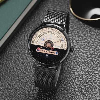 Men's Quartz Watch with Alloy Mesh Strap and Star & Moon Design