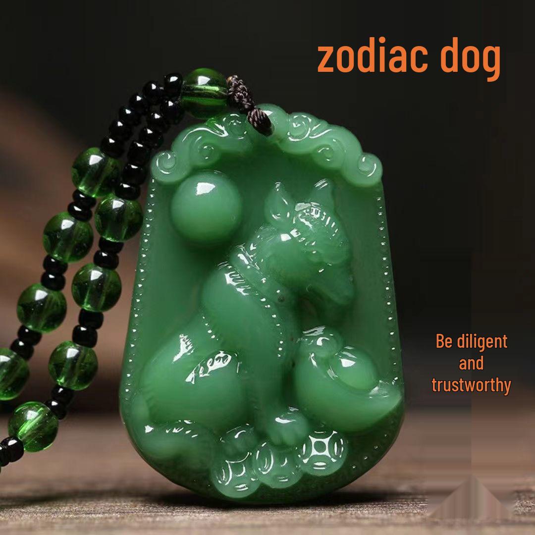 

Dark Green Zodiac Snake Pendant Necklace in Imitation Hetian Jade for Men & Women