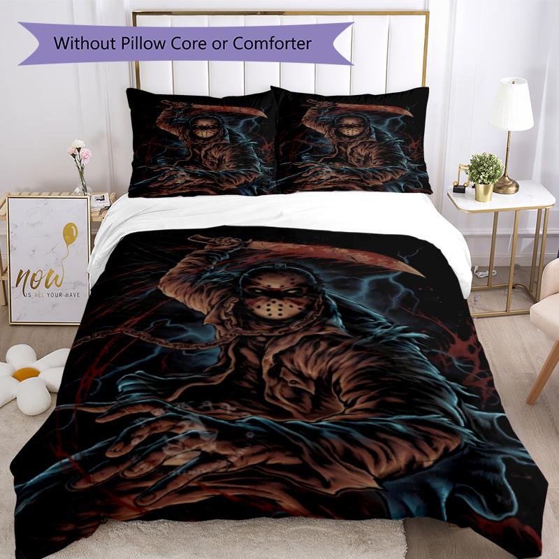 3pcs Duvet Cover Set (1*Duvet Cover + 2*Pillowcase, Without Core), Jason Voorhees Print Soft All‑Season Bedding Set, Home Bedroom Decor Gift