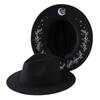 Wildflower Moon Print Fedora Hat Women Men Fashion Personality Autumn Winter Wide Brim Witchy Hat British Retro Flat Top Hat