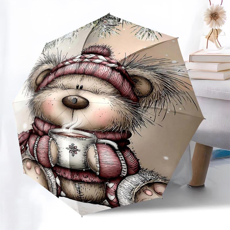 

1pc Snowflake Winter Bear Mug Cover, Automatic Opening/Closing Umbrella with Snowflake Print, Portable Tri-Fold Design, 8 Bone Iron Frame, Outdoor, Id