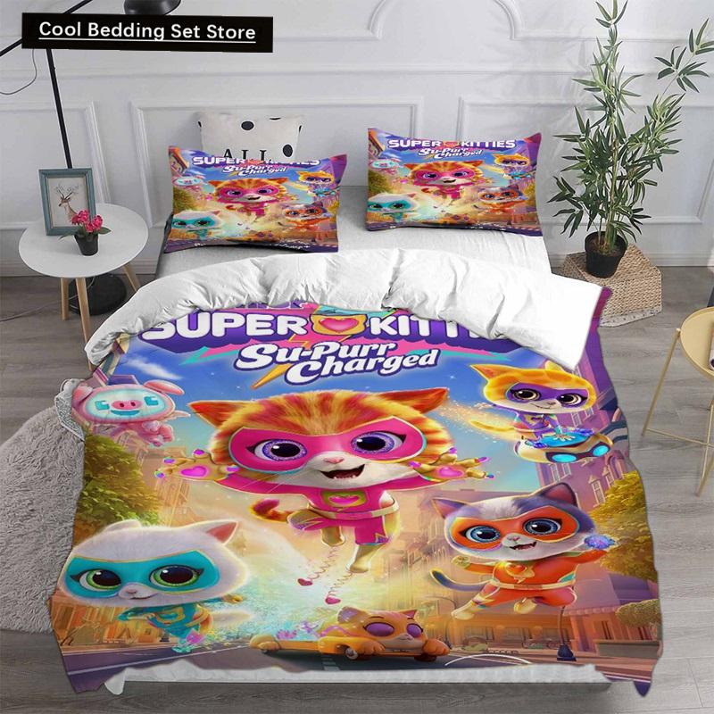 Anime Super Kitties Bedding Sets Comforter Quilt Bed Cover Duvetcover Pillow Case 2-3 Pieces Sets Kids Adult Size  Home Textiles