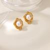 18K Gold‑Plated Stainless‑Steel Lace‑Pattern Oval Women Stud Earrings, Retro Niche Versatile Ear Jewelry