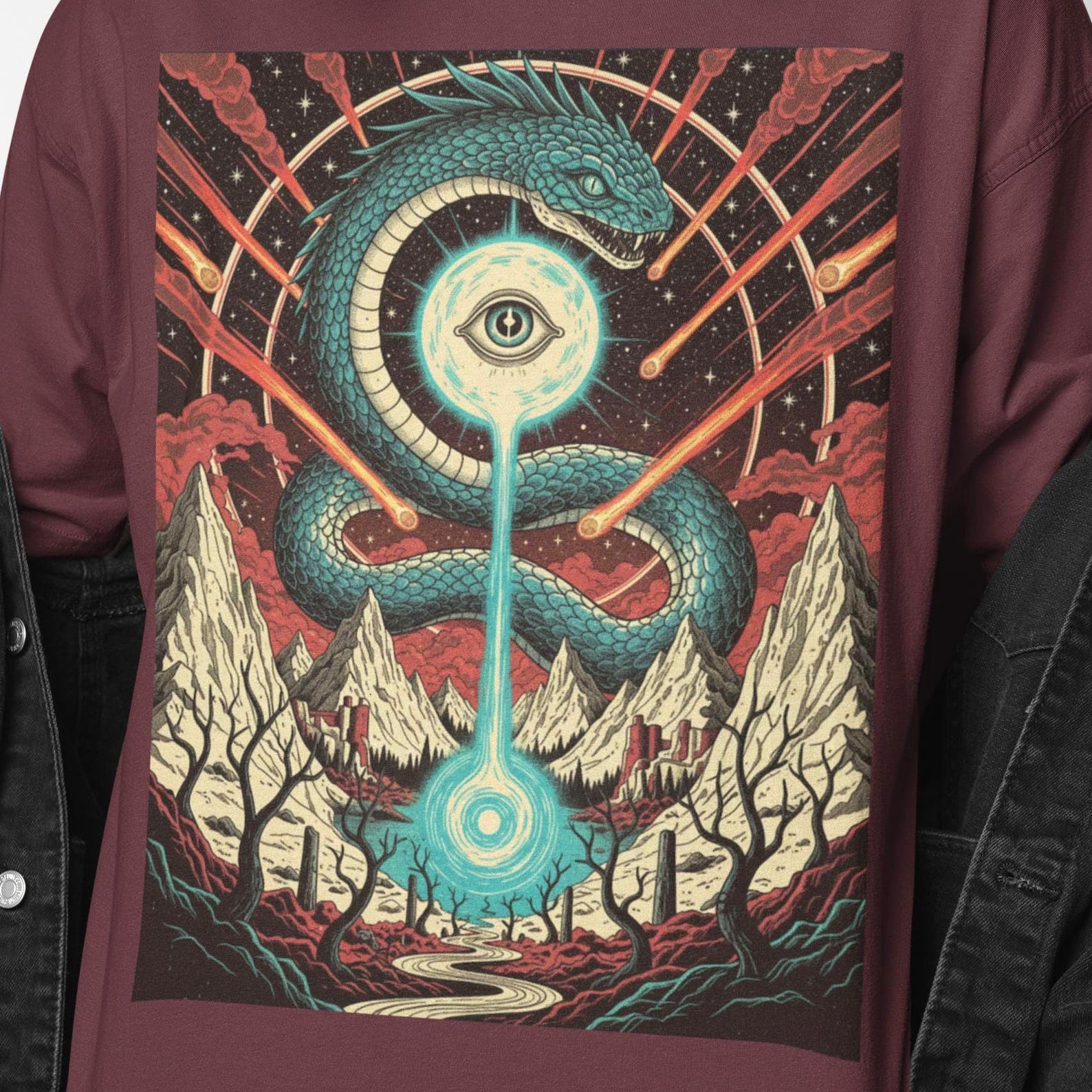 Giant Serpent Shirt | Cosmic Serpent Graphic Tee | Eye Serpent Art | Surreal Snake Shirt | Shirt For Men XL