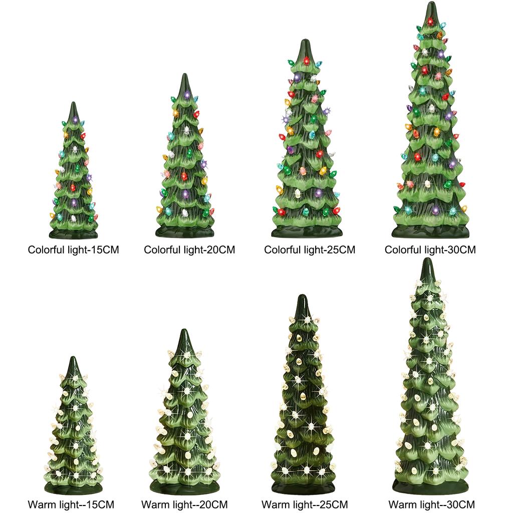 Christmas Tree Ornament with LED Lights Colorful LED Mini Christmas Tree Hand-Painted Resin Christmas Tree for Home Decoration