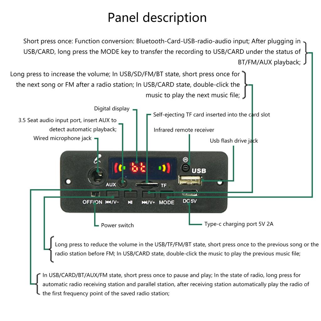 Car MP3 Player USB Recording Module MP3 Decoders Board Wireless Bluetooth-compatible Decoding Module LED Display