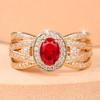 Elegant Cross Band Ring Oval Red Zircon Halo Sparkling Pave Two Color Women Fashion Jewelry