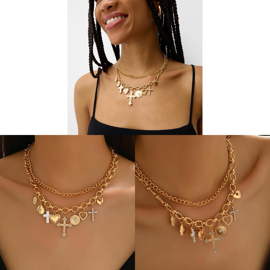 Cross Necklace Pendant For Women With Heart Shape Alloy Choker Jewelry Summer