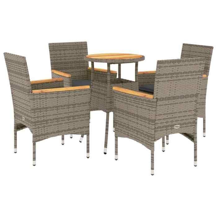 VidaXL Ensemble à manger de jardin et coussins 5 pcs gris rotin acacia 3278720