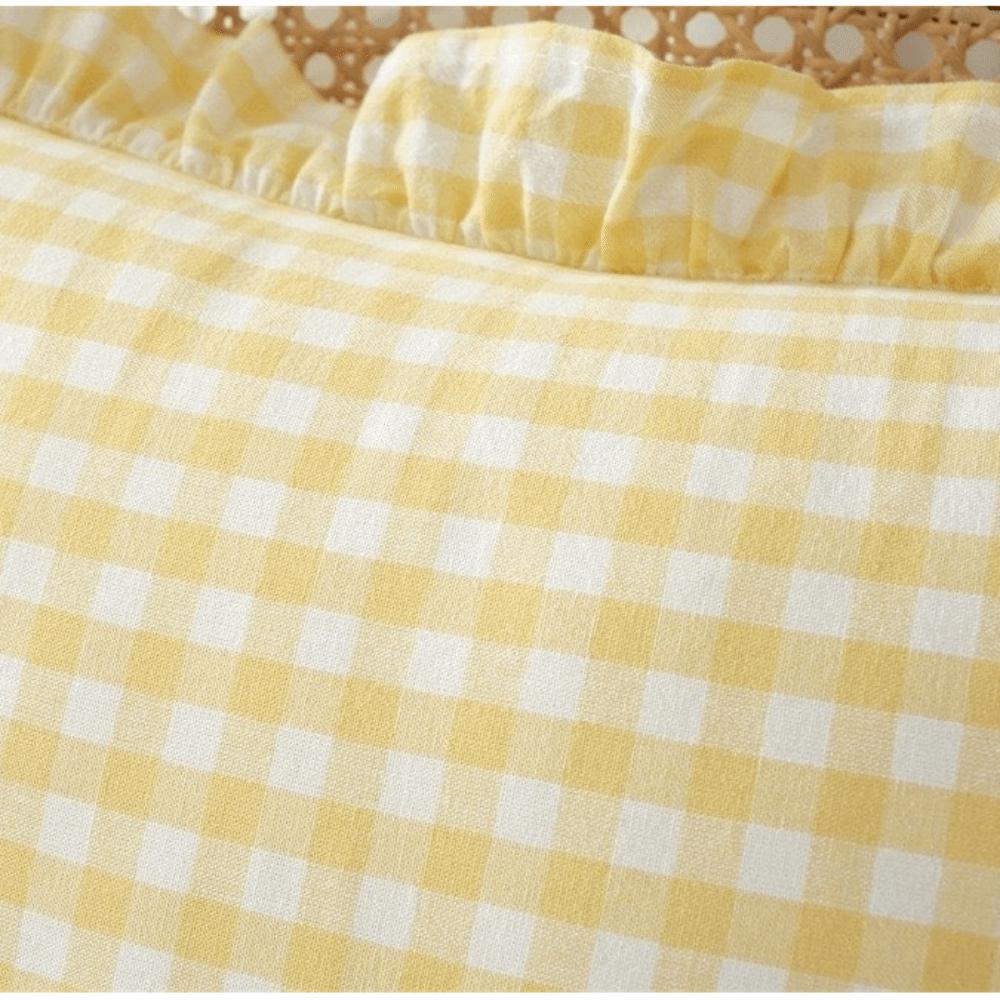 Lotus Leaf Skirt Edge Ruffled Edge Pillowcase Plaid Print Art Cushion Cover Home Decoration