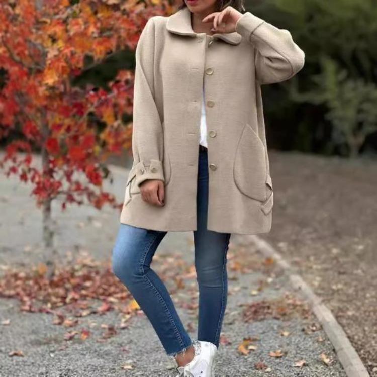 Women Solid Color Loose Single Breasted Cardigan Jacket Long Sleeve Turn Down Collar Spring Fall Coat For Dating