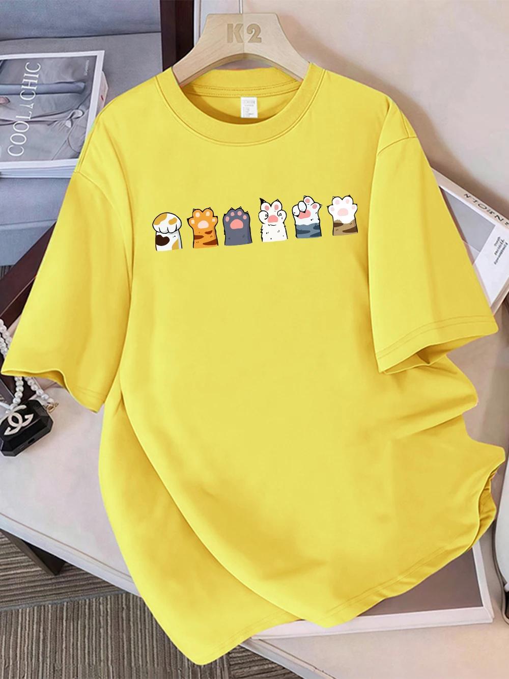 

Different Color Cat Paw Combinations Prints Summer T-Shirts Womens Short Sleeve Tees Soft O-Neck Tops Basic Clothes 4XL
