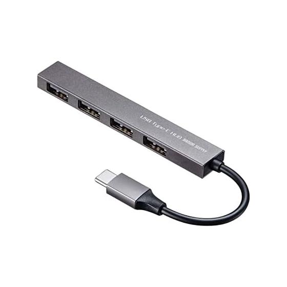 Sanwa Supply USB Type-C USB2.0 4 Port Slim Hub USB-2TCH23SN Silver