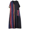 The Real Shot Is Summer New Fat and Thin Cotton and Linen To Cover The Belly and Look Short-sleeved Contrasting Color Splicing Long Dress for Women