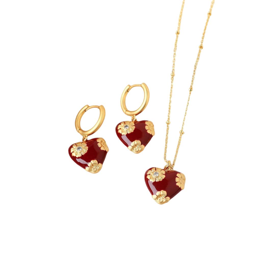 Ankola Red Dripping Love Necklace Autumn And Winter Women'S High Sense Fashion Versatile Retro Collarbone Chain