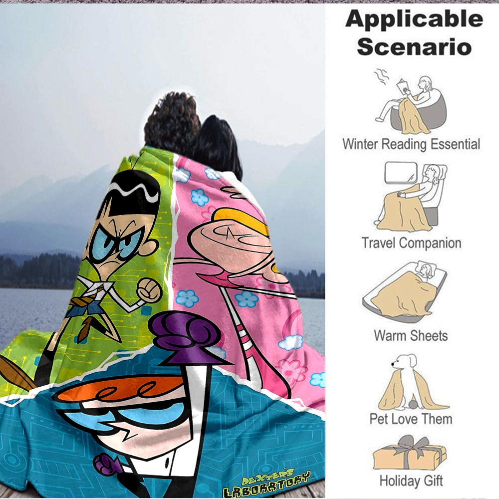 1pc Dexter's Laboratory Cozy Print Blanket Lightweight Warm Flannel Throw Blanket For Sofa, Bed, Living Room