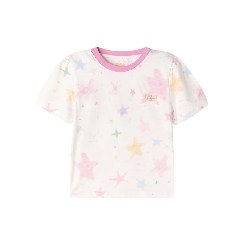 Dessal Girls  Watercolor Star Print Short Sleeve T-shirt 140