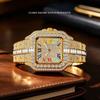 Mens Iced Out Watch Square Full Diamond Quartz Wrist Watch with Luminous Hands Date Waterproof Hip Hop Style