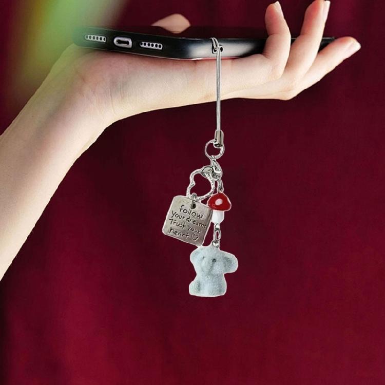Stylish Red Mushroom Elephant Keychain Handmade Key Holder Accessory Lightweight Resin Alloy Charm For Phone Keys
