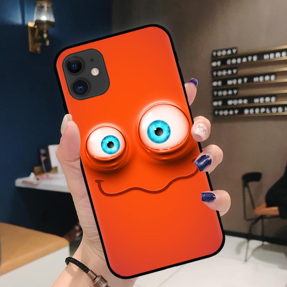 FLYRUI 3D Funny Face Black TPU Soft Phone Case Cover For iPhone SE2 11 Pro XS MAX XS XR 8 7 6 Plus Case 12 Mini 12ProMax