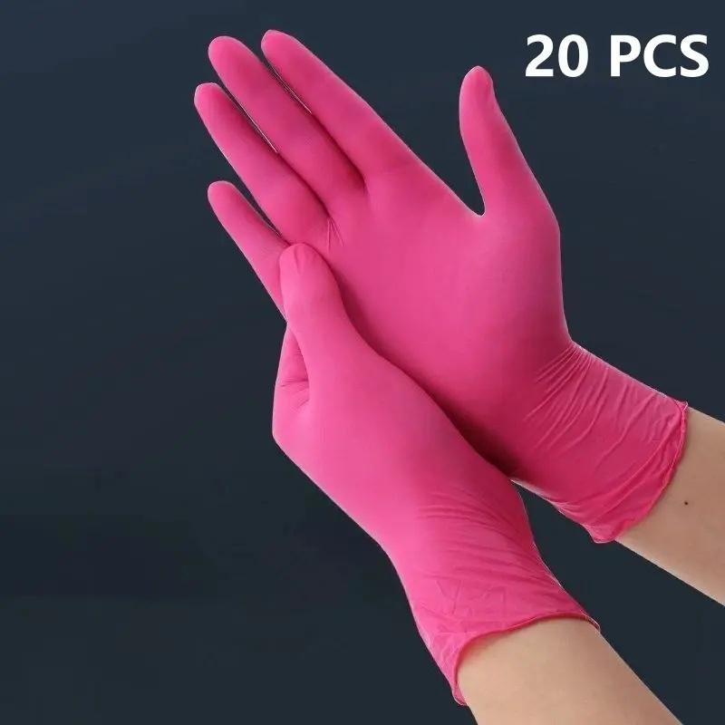 20/50/100PCS Pink Nitrile Gloves Disposable Gloves for Household Cleaning Kitchen Tool Beauty Nail Salon Petcare Hair Dye Gloves