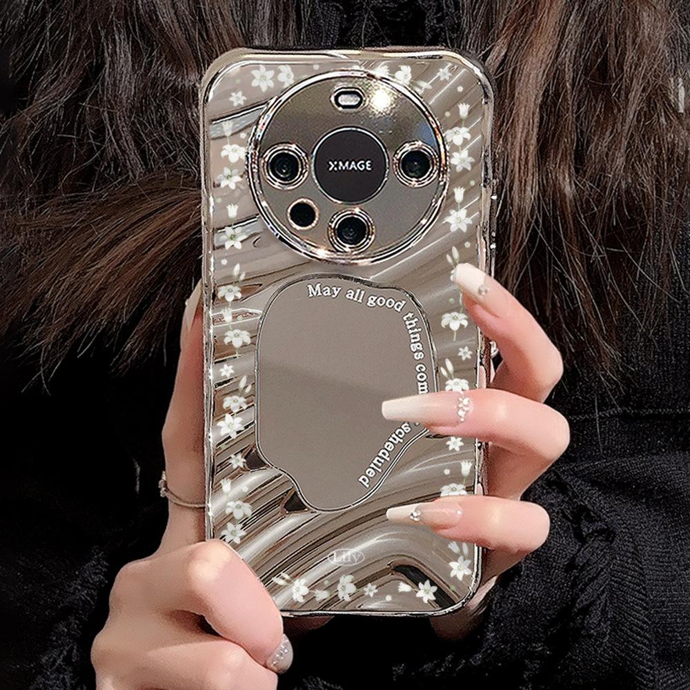 

Зеркальный чехол для телефона для iPhone 16 11 13 14 для 16 Pro 12 13 15 16 Pro Max для Samsung A15 A16 A35 A55 Милый чехол для телефона с облаком, цветком и щенком с гальваническим покрытием iPhone 16 серебряный