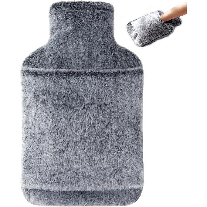 samply Hot Water Bottle with Cover - 2L Hot Water Bag with Hand Pocket, for Hand Feet Warmer, Black 2L