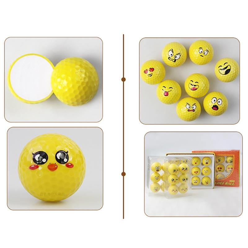 12Pcs Lovely Emotion Face Golf Balls Funny Yellow Practice Golf Balls Novelty Golf Gift for Men Women Golfers Enduring