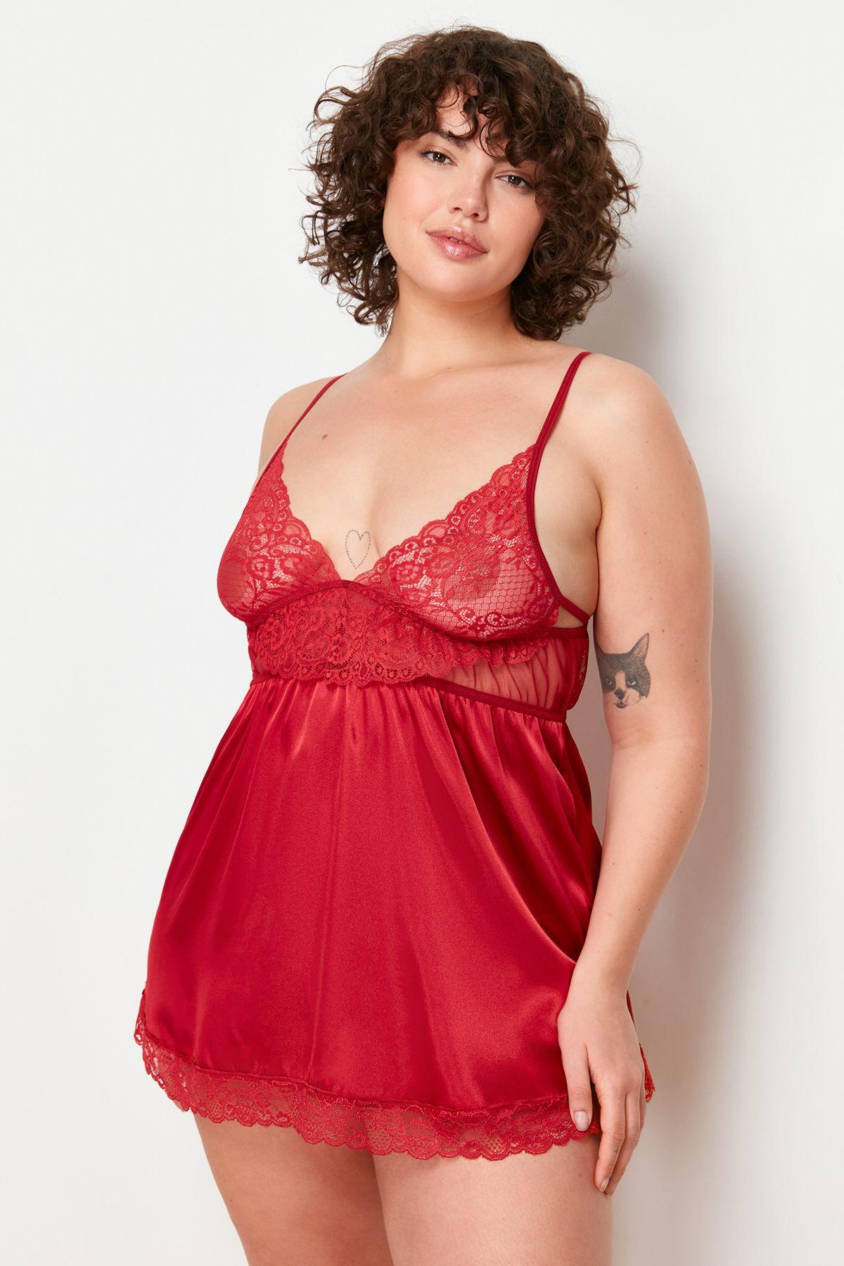 

Женский стиль, большие размеры, бордовый кружевной комбинезон Babydoll 2XL