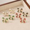 Vintage Metal Bow Inlay Zircon Stud Earrings for Women Exquisite Imitation Pearl Bowknot Charms Earrings Fashion Party Jewelry
