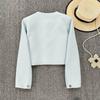 Autumn Winter Women Elegant Little Fragrant Wind Full Sleeve Single Breasted Tweed Short Jacket Coat with Pocket