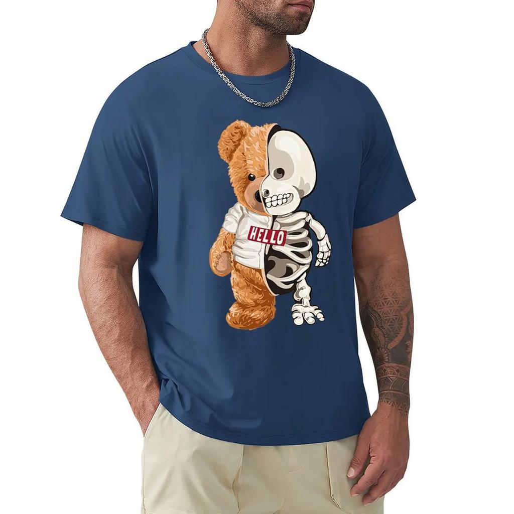 Hello Skeleton Teddy Bear T Shirt Harajuku Short Sleeve T-shirt 100% Cotton Graphics Tshirt Tops