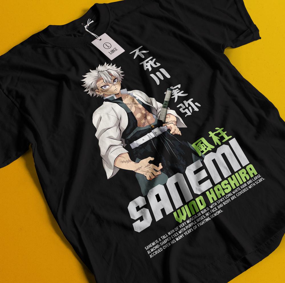 

Demon Slayer Shirt Sanemi Shinazugawa Tshirt Tanjiro T-Shirt Muzan Doma Wind Tee L