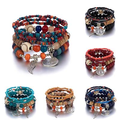 Böhmisches Eiffelturm Perlenarmband Set für Damen Flügelanhänger Bunte Reisperlen Kette Armreif Damen Schmuck Geschenk
