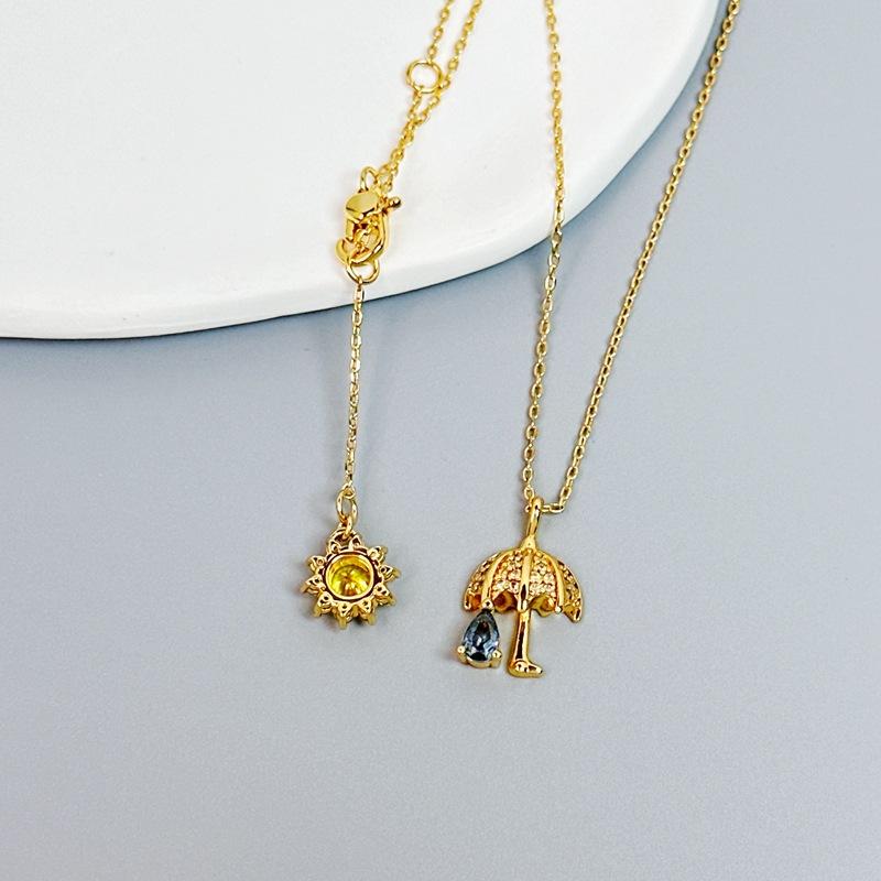 2026 Fashion Light Luxury Small Umbrella Pendant Women s Necklace Simple and Delicate Zircon Umbrella Earrings