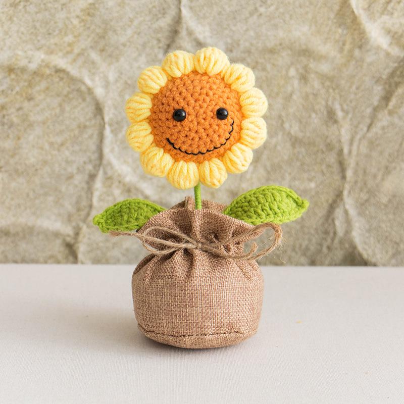 2025 Knitted Flowers Potted Cute Crochet Flowers Knitting Flower Wedding Guest Gift Crochet Rose Sunflower Table Decor