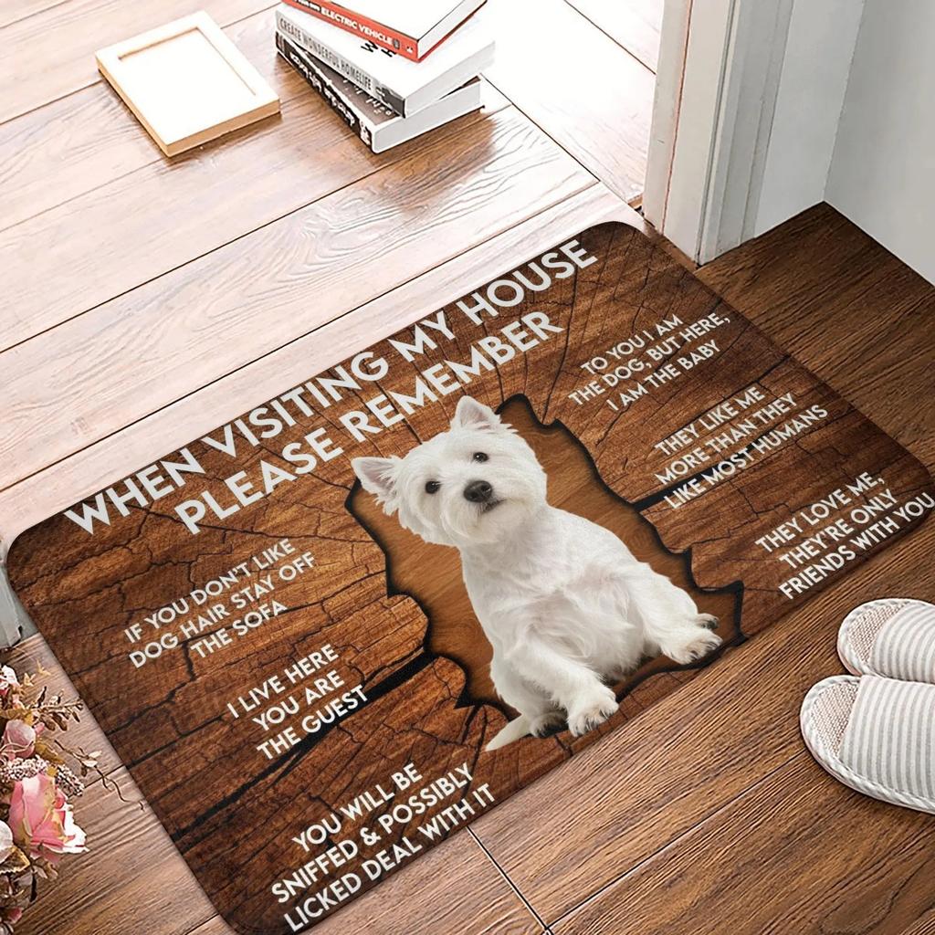 Pet Theme Welcome Carpet Mat Rug Dog Pattern Home Decoration with Visitor Reminder Slogan for Living Room Entrance Welcome Mat