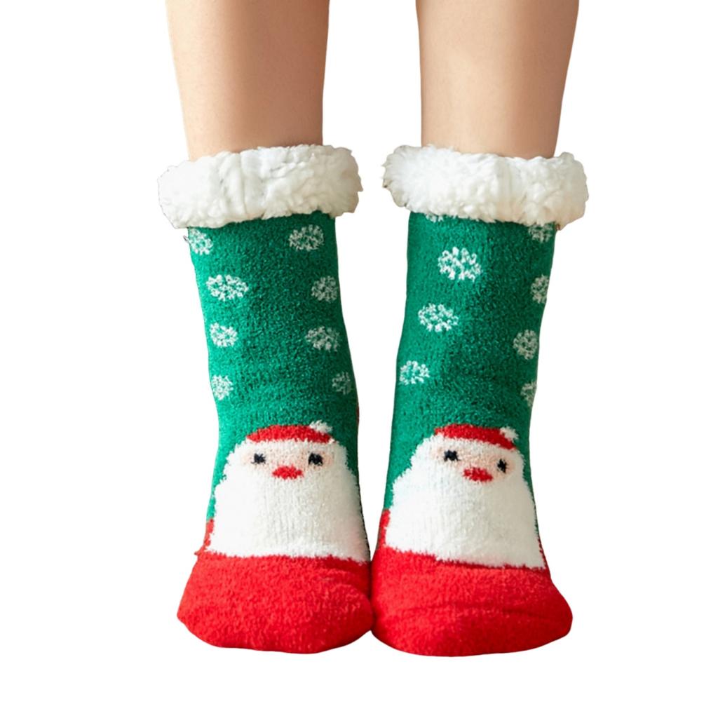 Chaussettes de sol de Noël pour femmes - Chaussettes d'hiver en polaire corail doublées polaire, Chaussettes d'intérieur pour dormir, Chaussettes de neige, Chaussettes de tapis post-partum