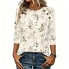 Women 34 Sleeve Crew Neck Button T Shirt Floral Print Casual Loose Fit Top for Daily and Office Wear