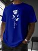 Unisex Summer Cotton Short Sleeve T Shirt Minimalist White Line Rose Stem Print Crew Neck Aesthetic Street Casual Male Tee