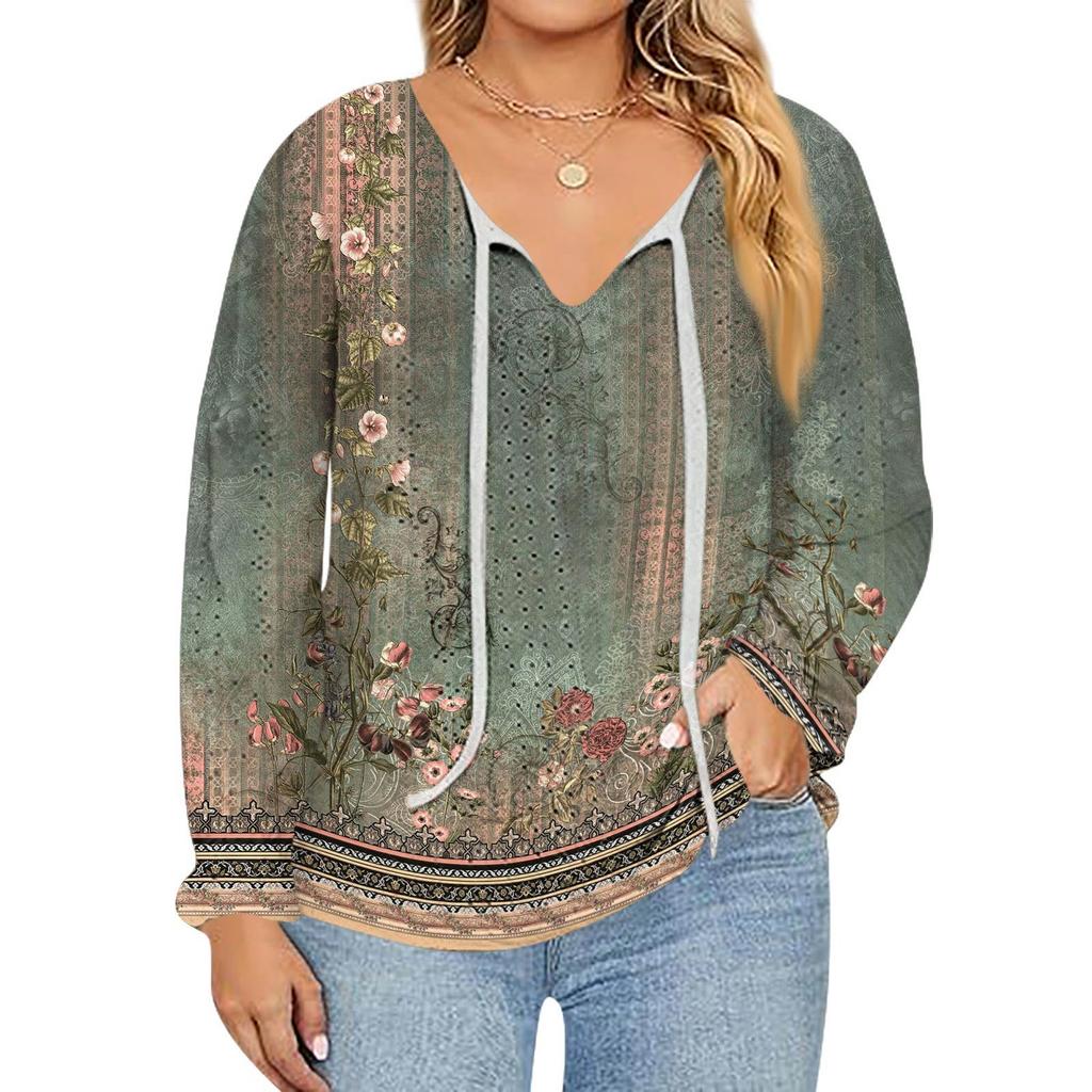 Women's Fashion Printed Casual V-Neck Long Sleeve Top