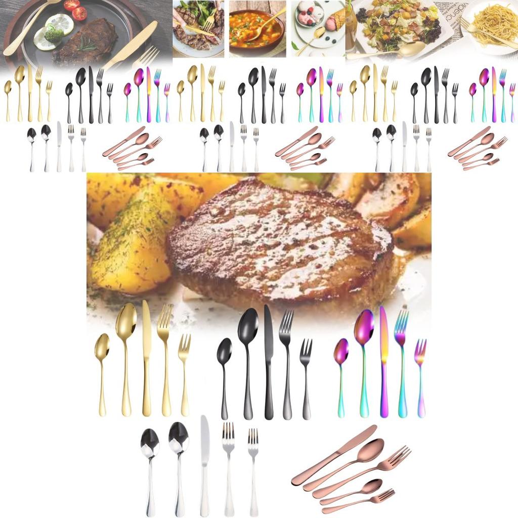 Elegant Gold-plated Stainless Steel Cutlery Set For Western Dining With Steak Knives Forks And Spoons