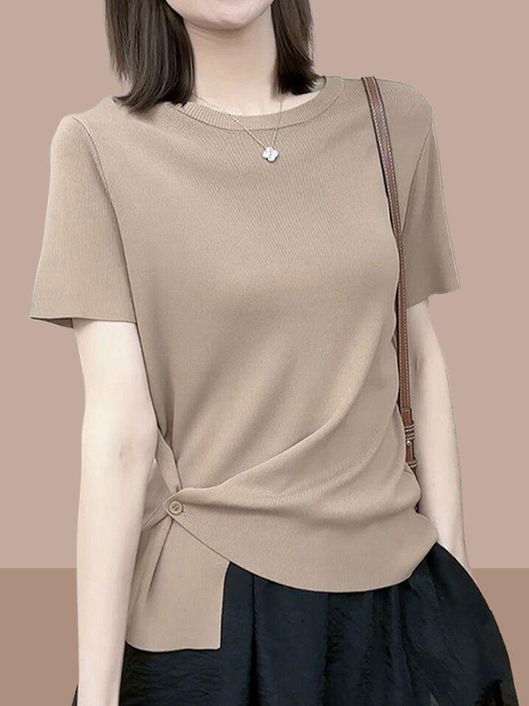 Top casual de vară pentru femei 2025, subțiere, cu mâneci scurte neregulate