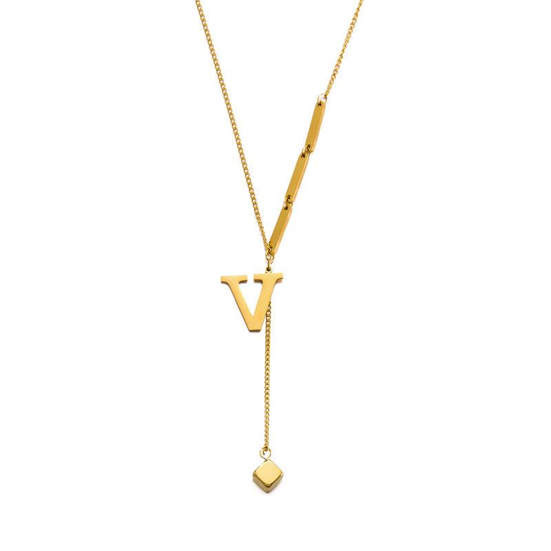 Stainless Steel Letter Necklace with Long Tassel Pendant for Women
