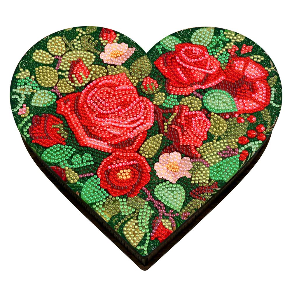 Wood Diamond Painting Jewelry Organizer Flower Bird Crystal Rhinestone Diamond Art Jewelry Case Heart Rose Tulip for Adults Kids
