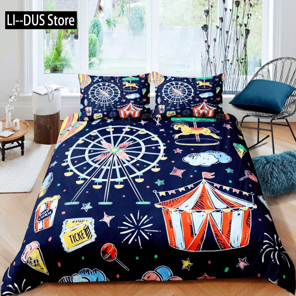 Comforter Amusement Park Polyester Ferris Wheel Ball Bedding Set Girl Cartoon Fairy Tale Queen Size 2/3Pcs Comforter