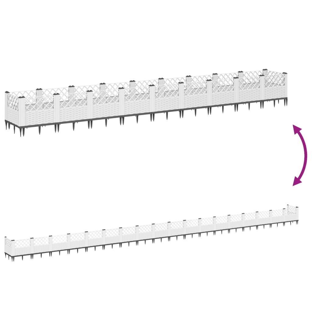 Planting Box with Ground Spikes White 363.5 x 43.5 x 43.5 cm PP